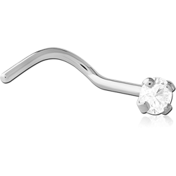 SURGICAL STEEL GRADE 316L CURVED PRONG SET 2MM JEWELED NOSE STUD