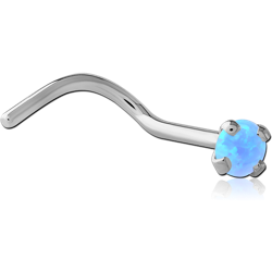 SURGICAL STEEL GRADE 316L CURVED PRONG SET 2MM JEWELED NOSE STUD WITH ORGANIC SYNTHETIC OPAL