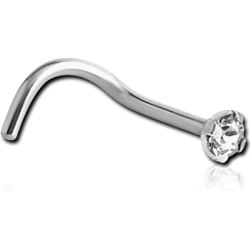 SURGICAL STEEL GRADE 316L CURVED NOSE STUD PRONG SET DIAMOND 1.35MM