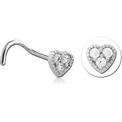 SURGICAL STEEL GRADE 316L CURVED JEWELED NOSE STUD - HEART
