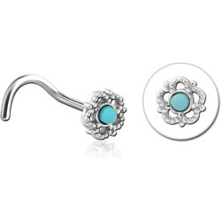 SURGICAL STEEL GRADE 316L CURVED JEWELED NOSE STUD - FLOWER