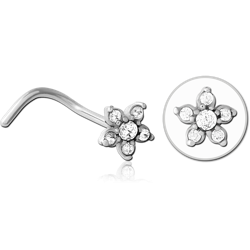 SURGICAL STEEL GRADE 316L CURVED JEWELED NOSE STUD - FLOWER