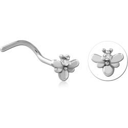 SURGICAL STEEL GRADE 316L CURVED JEWELED NOSE STUD - BEE