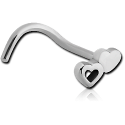 SURGICAL STEEL GRADE 316L CURVED NOSE STUD - DOUBLE HEARTS