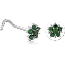 STERLING 925 SILVER JEWELED CURVED NOSE STUD