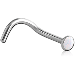 SURGICAL STEEL GRADE 316L JEWELED CURVED NOSE STUD WITH ORGANIC SYNTHETIC OPAL