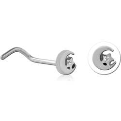 TITANIUM ALLOY JEWELED CURVED NOSE STUD - MOON AND STAR