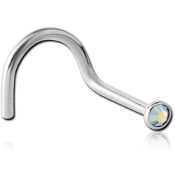 TITANIUM ALLOY JEWELED LARGE LEFT CURVE NOSE STUD