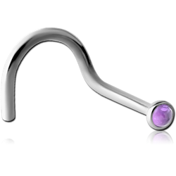 TITANIUM ALLOY SEMI PRECIOUS CABOCHON STONE LARGE LEFT CURVE NOSE STUD