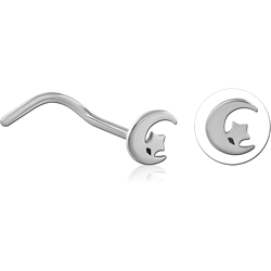 TITANIUM ALLOY CURVED NOSE STUD - MOON AND STAR