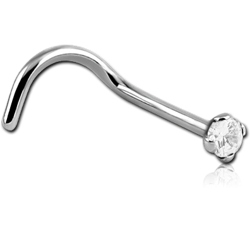 18 KARAT GOLD WHITE CURVED NOSE STUD WITH 2MM PRONG SET DIAMOND