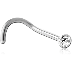 18 KARAT GOLD WHITE CURVED NOSE STUD 1.6MM BEZEL SET DIAMOND