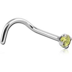 18 KARAT GOLD WHITE 1.5MM PRONG SET JEWELED CURVED NOSE STUD