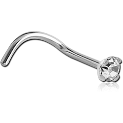 18 KARAT GOLD WHITE CURVED NOSE STUD WITH 1.35MM PRONG SET DIAMOND