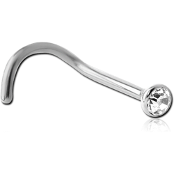 18 KARAT GOLD WHITE CURVED NOSE STUD WITH 1.8 MM BEZEL SET DIAMOND