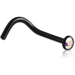 STERILE BLACK PVD COATED SURGICAL STEEL GRADE 316L PREMIUM CRYSTAL JEWELED CURVED NOSE STUD
