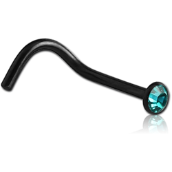 STERILE BLACK PVD COATED TITANIUM ALLOY PREMIUM CRYSTAL JEWELED CURVED NOSE STUD