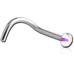 STERILE SURGICAL STEEL GRADE 316L FLAT PREMIUM CRYSTAL JEWELED CURVED NOSE STUD