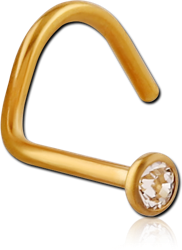 STERILE GOLD PVD COATED TITANIUM ALLOY PREMIUM CRYSTAL JEWELED CURVED NOSE STUD