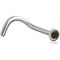 STERILE SURGICAL STEEL GRADE 316L JEWELED CURVED NOSE STUD WITH SYNTHETIC OPAL