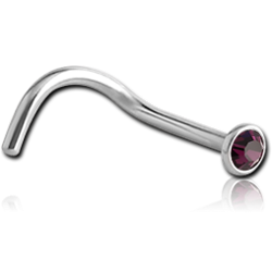 STERILE SURGICAL STEEL GRADE 316L JEWELED CURVED NOSE STUD WITH GLUED STONE