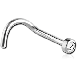 STERILE SURGICAL STEEL GRADE 316L FLAT STONE PREMIUM CRYSTAL JEWELED CURVED NOSE STUD