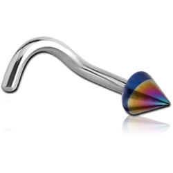 STERILE SURGICAL STEEL GRADE 316L 1.2MM THREADING CURVED NOSE STUD WITH ANODISED CONE