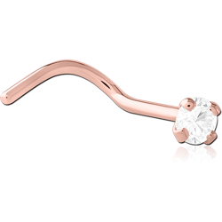 STERILE ROSE GOLD PVD COATED SURGICAL STEEL GRADE 316L CURVED PRONG SET 2MM JEWELED NOSE STUD