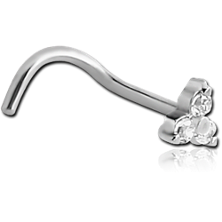 STERILE SURGICAL STEEL GRADE 316L CURVED PRONG SET JEWELED TRINITY NOSE STUD
