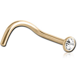 STERILE ZIRCON GOLD PVD COATED SURGICAL STEEL GRADE 316L PREMIUM CRYSTAL JEWELED CURVED NOSE STUD
