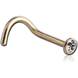 ZIRCON GOLD PVD COATED SURGICAL STEEL GRADE 316L LARGE CURVE PREMIUM CRYSTAL JEWELED NOSE STUD