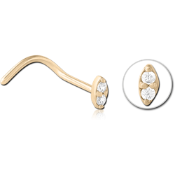 ZIRCON GOLD PVD COATED SURGICAL STEEL GRADE 316L CURVED JEWELED NOSE STUD