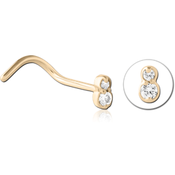 ZIRCON GOLD PVD COATED SURGICAL STEEL GRADE 316L JEWELED NOSE STUDS