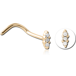 ZIRCON GOLD PVD COATED SURGICAL STEEL GRADE 316L JEWELED NOSE STUDS