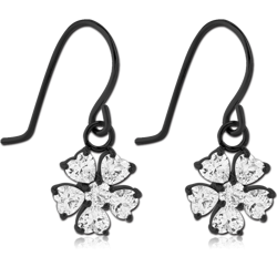 BLACK PVD COATED SURGICAL STEEL GRADE 316L JEWELED EARRINGS