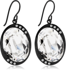 BLACK PVD COATED SURGICAL STEEL GRADE 316L PREMIUM CRYSTALS JEWELED EARRINGS