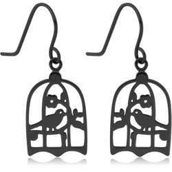BLACK PVD COATED SURGICAL STEEL GRADE 316L EARRINGS - BIRD IN CAGE