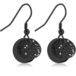 BLACK PVD COATED SURGICAL STEEL GRADE 316L JEWELED EARRINGS - TWO DISKS