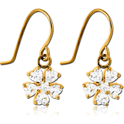 GOLD PVD COATED SURGICAL STEEL GRADE 316L JEWELED EARRINGS PAIR