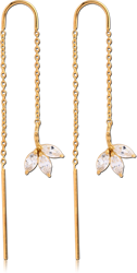 GOLD PVD COATED SURGICAL STEEL GRADE 316L CHAIN JEWELED EARRINGS PAIR - LEAF