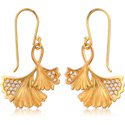 GOLD PVD COATED STERLING 925 SILVER JEWELED EARRINGS PAIR - LEAF