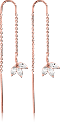 ROSE GOLD PVD COATED SURGICAL STEEL GRADE 316L CHAIN JEWELED EARRINGS PAIR - LEAF