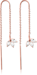 ROSE GOLD PVD COATED SURGICAL STEEL GRADE 316L CHAIN JEWELED EARRINGS PAIR - LEAF