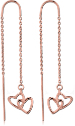 STERLING 925 SILVER ROSE GOLD PVD COATED CHAIN EARRINGS PAIR - HEARTS