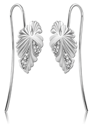 RHODIUM PLATED STERLING 925 SILVER JEWELED EARRINGS PAIR - LEAF