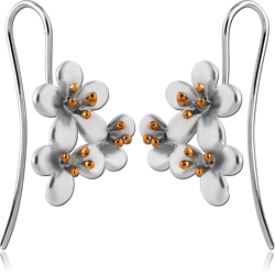 RHODIUM PLATED STERLING 925 SILVER EARRINGS PAIR WITH GOLD PLATED - FLOWER
