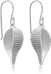 RHODIUM PLATED STERLING 925 SILVER EARRINGS PAIR - LEAF