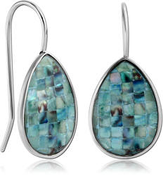 SURGICAL STEEL GRADE 316L ORGANIC SYNTHETIC MOTHER OF PEARL MOSAIC EARRING - PEAR