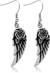 SURGICAL STEEL GRADE 316L EARRINGS PAIR - WINGS AND ROSE