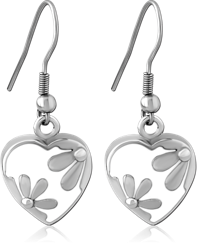 SURGICAL STEEL GRADE 316L EARRINGS WITH ENAMEL - HEART WITH FLOWER